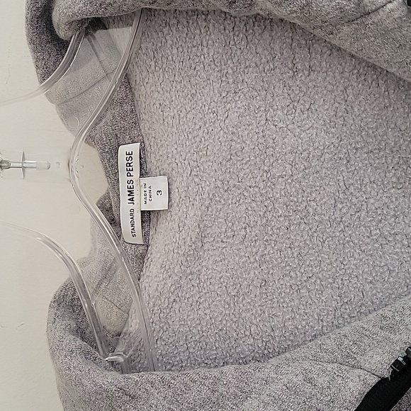 JAMES PERSE FRENCH TERRY FULL ZIP HOODIE HEATHER GREY BLACK Sz 3 - Picture 3 of 4